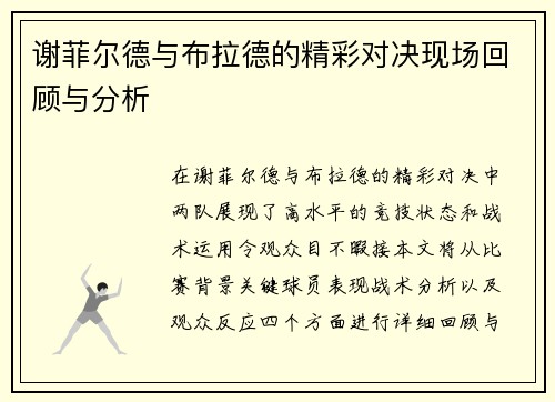 谢菲尔德与布拉德的精彩对决现场回顾与分析