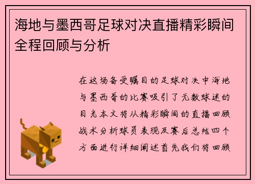 海地与墨西哥足球对决直播精彩瞬间全程回顾与分析